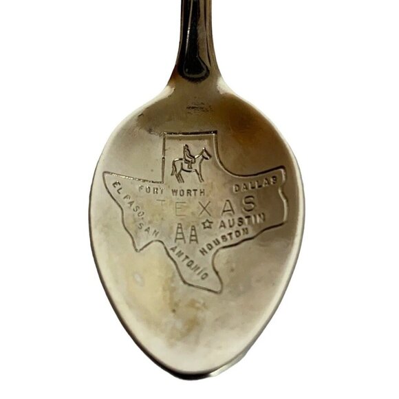 Texas Collectible Souvenir Spoon Gold Boot Charm & State Map Design Silvertone - Picture 4 of 6